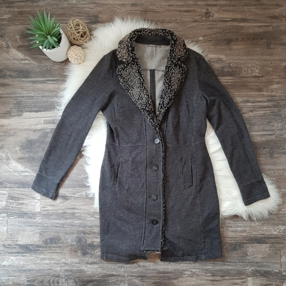 Sandwich faux fur collar light jacket/cardigan
